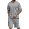 imageCOOFANDY Mens Shirt and Shorts Set 2 Piece Fashion Summer Tracksuits Cotton Oversized TShirts Cargo Shorts OutfitsLight Grey