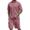 imageCOOFANDY Mens Shirt and Shorts Set 2 Piece Fashion Summer Tracksuits Cotton Oversized TShirts Cargo Shorts OutfitsPurple Red