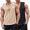 imageCOOFANDY Mens Workout Hooded Tank Tops 2 Pack Zip Up Sleeveless Gym Shirts Muscle Cut Off T Shirt Bodybuilding HoodiesBlackKhaki2pcs