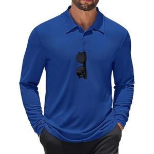 imageCOOFANDY Mens Polo Shirt Long Sleeve Moisture Wicking Sun Protection Quick Dry Golf Shirts Lightweight Collared Golf ShirtDark Blue