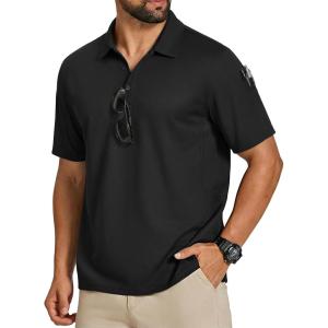 imageCOOFANDY Mens Polo Shirts Short Sleeve Quick Dry Performance Golf Polos Tactical Work Shirts with Pen Pocket01black
