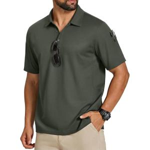 imageCOOFANDY Mens Polo Shirts Short Sleeve Quick Dry Performance Golf Polos Tactical Work Shirts with Pen PocketArmy Green