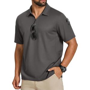 imageCOOFANDY Mens Polo Shirts Short Sleeve Quick Dry Performance Golf Polos Tactical Work Shirts with Pen PocketDark Grey