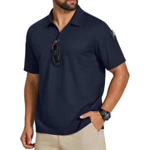 imageCOOFANDY Mens Polo Shirts Short Sleeve Quick Dry Performance Golf Polos Tactical Work Shirts with Pen PocketNavy Blue