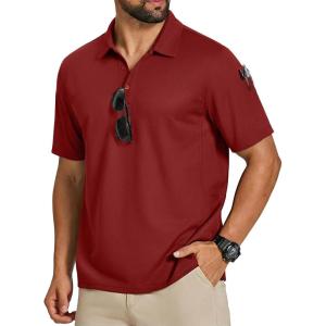 imageCOOFANDY Mens Polo Shirts Short Sleeve Quick Dry Performance Golf Polos Tactical Work Shirts with Pen PocketRed