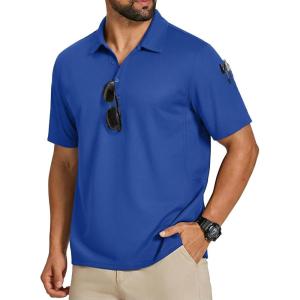 imageCOOFANDY Mens Polo Shirts Short Sleeve Quick Dry Performance Golf Polos Tactical Work Shirts with Pen PocketRoyal Blue