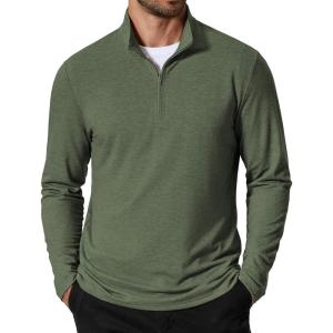imageCOOFANDY Mens Quarter Zip Pullover Sweatshirt Mock Neck Golf Shirts Casual Long Sleeve ShirtArmy Green