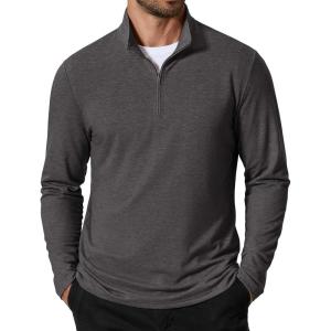 imageCOOFANDY Mens Quarter Zip Pullover Sweatshirt Mock Neck Golf Shirts Casual Long Sleeve ShirtGrey