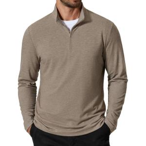 imageCOOFANDY Mens Quarter Zip Pullover Sweatshirt Mock Neck Golf Shirts Casual Long Sleeve ShirtKhaki