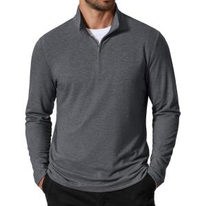 imageCOOFANDY Mens Quarter Zip Pullover Sweatshirt Mock Neck Golf Shirts Casual Long Sleeve ShirtLight Grey