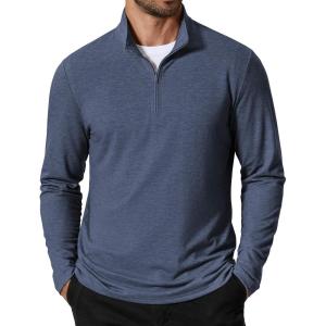imageCOOFANDY Mens Quarter Zip Pullover Sweatshirt Mock Neck Golf Shirts Casual Long Sleeve ShirtMidnight Blue